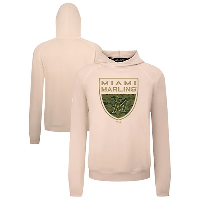 Men's Levelwear  Khaki Miami Marlins Mandate Buckler Tri-Blend Pullover Hoodie