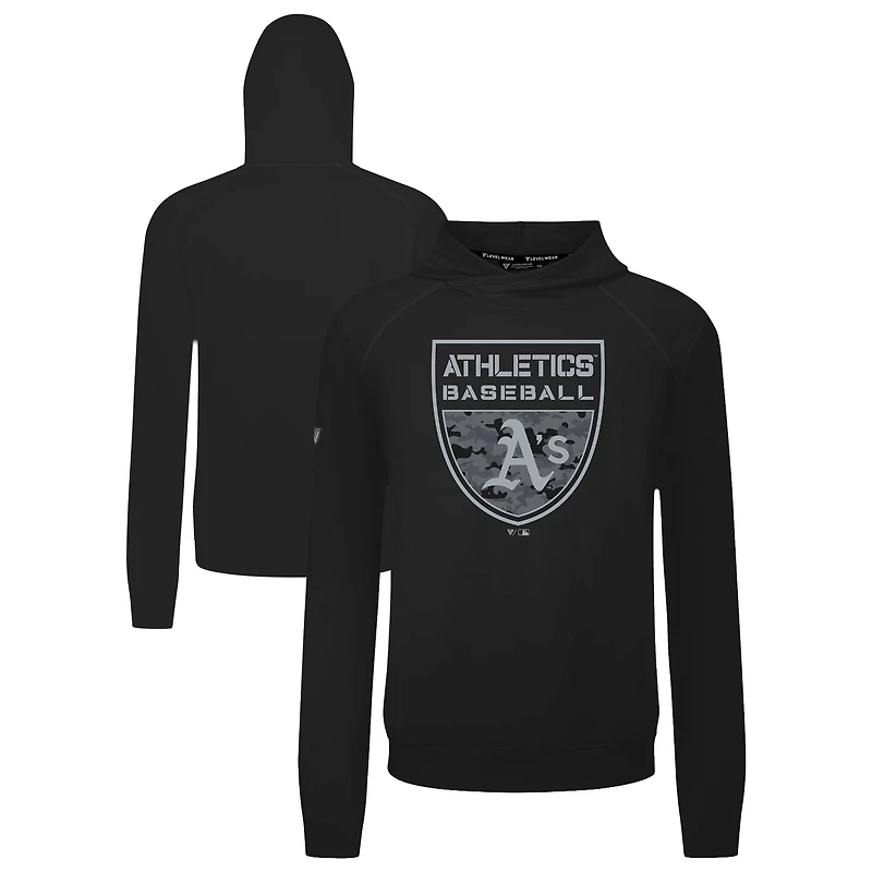 Men's Levelwear  Black Oakland Athletics Mandate Buckler Tri-Blend Pullover Hoodie