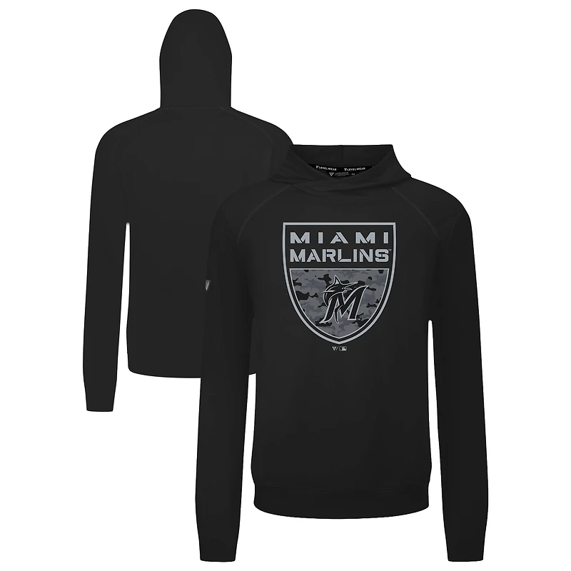 Men's Levelwear  Black Miami Marlins Mandate Buckler Tri-Blend Pullover Hoodie