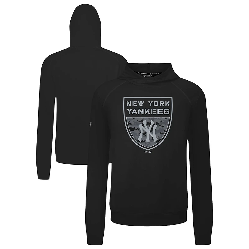 Men's Levelwear  Black New York Yankees Mandate Buckler Tri-Blend Pullover Hoodie