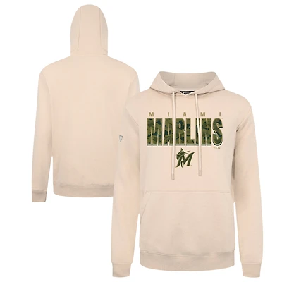 Men's Levelwear  Khaki Miami Marlins Podium Protect Pullover Hoodie
