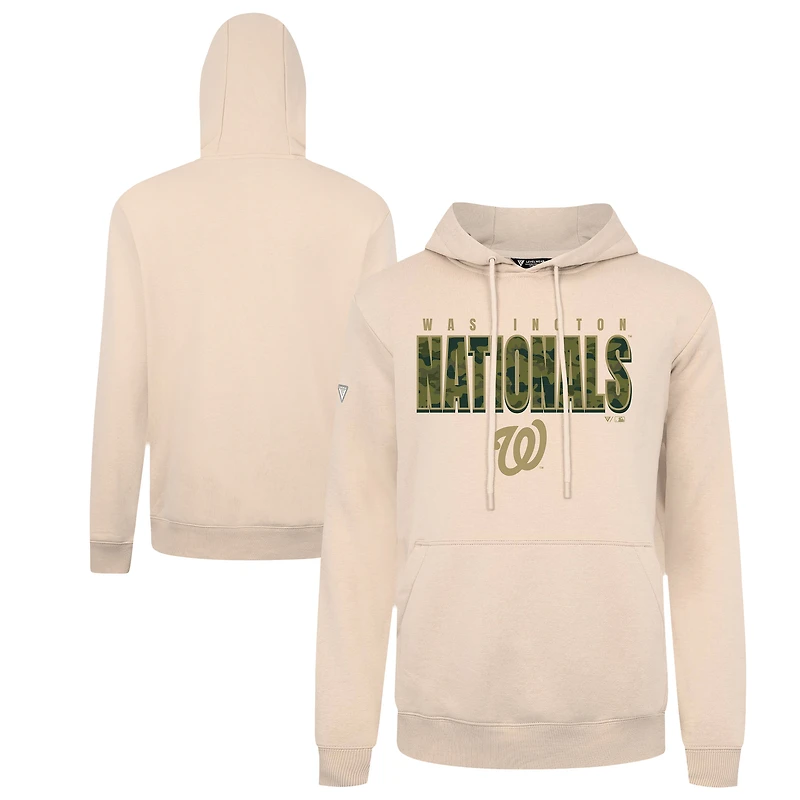 Men's Levelwear Khaki Washington Nationals Podium Protect Pullover Hoodie