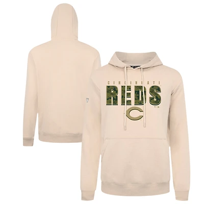 Men's Levelwear  Khaki Cincinnati Reds Podium Protect Pullover Hoodie