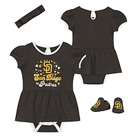 Girls Newborn Outerstuff San Diego Padres Play Day Bodysuit, Headband & Booties Set