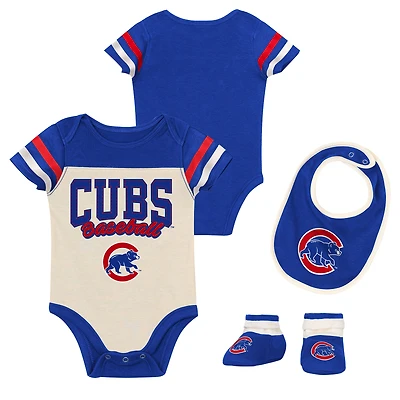 Newborn Outerstuff Royal Chicago Cubs Up One Three-Piece Bodysuit, Bib & Booties Set