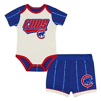Infant Outerstuff  White/Royal Chicago Cubs Lead Run Diaper Cover Bodysuit & Shorts Set