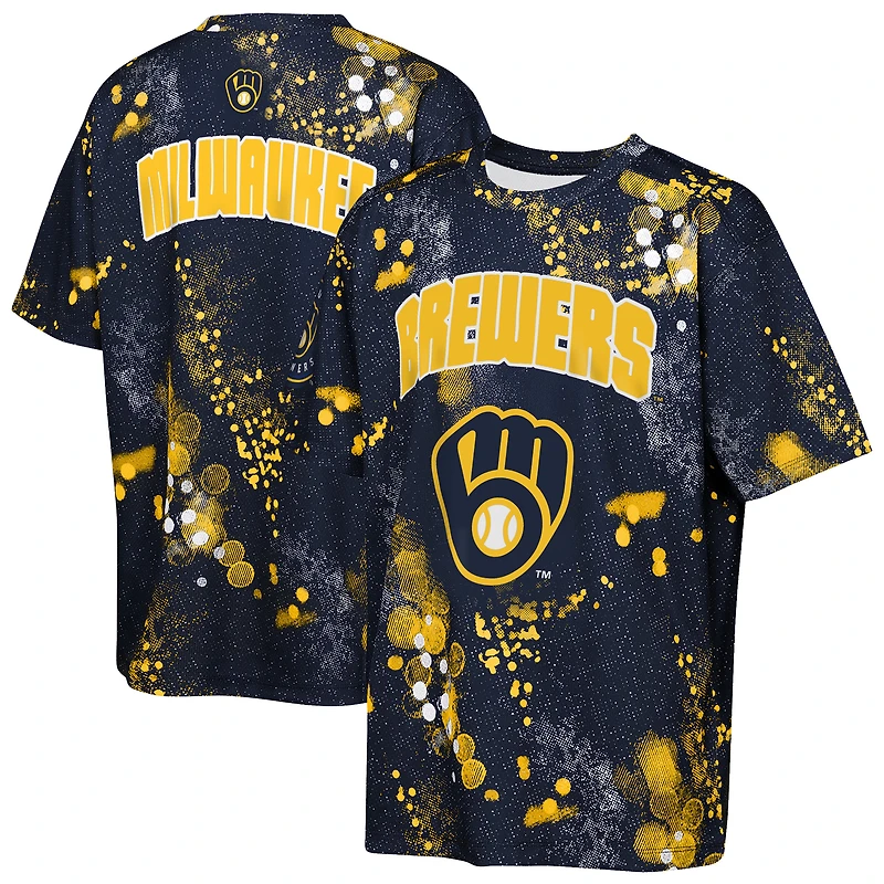 Youth Outerstuff Navy Milwaukee Brewers Y2 Tech Stadium Lights T-Shirt