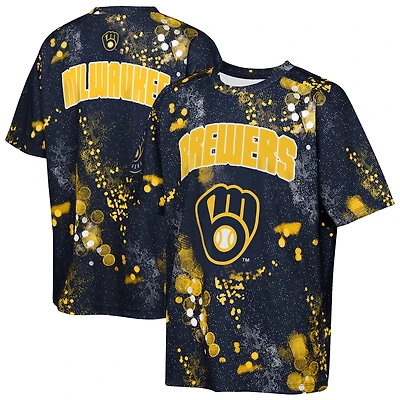 Youth Outerstuff Navy Milwaukee Brewers Y2 Tech Stadium Lights T-Shirt