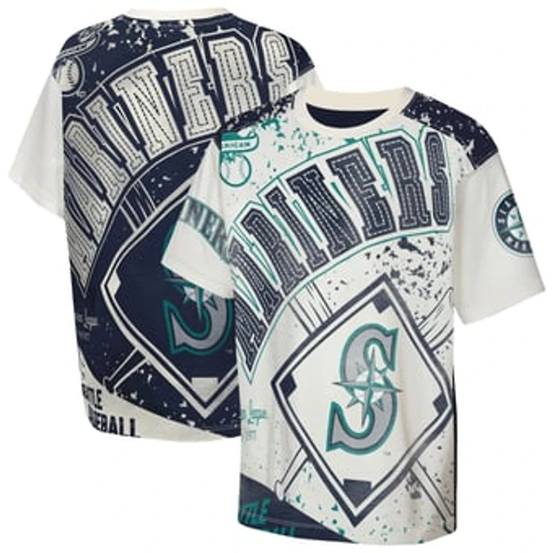Youth Outerstuff Cream Seattle Mariners Big League Top Player Bold All-Over-Print T-Shirt
