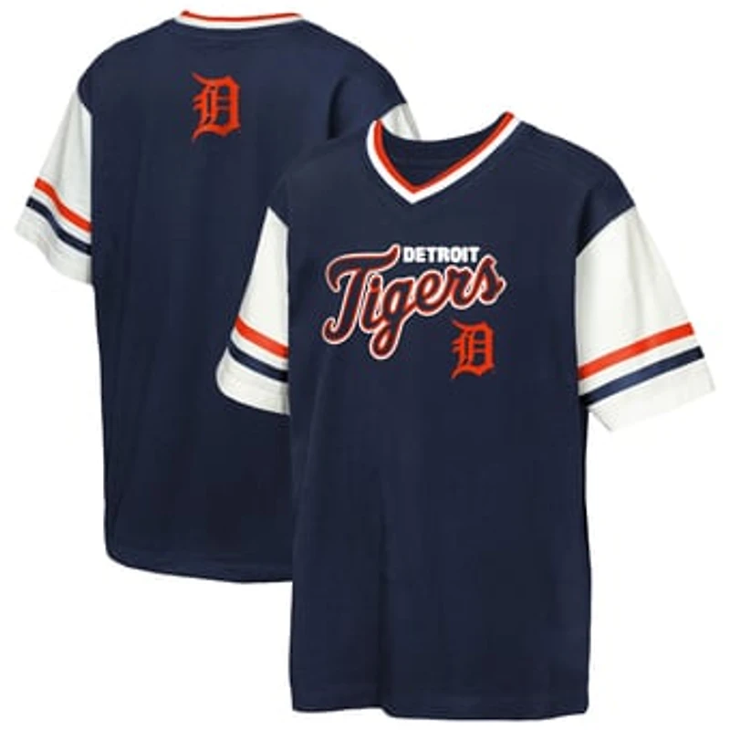 Youth Outerstuff Navy Detroit Tigers Big League Base Runner Ringer T-Shirt
