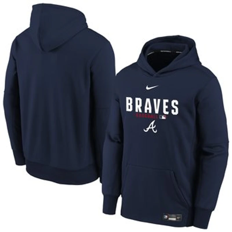Youth Nike Navy Atlanta Braves Authentic Collection Therma-FIT Hoodie