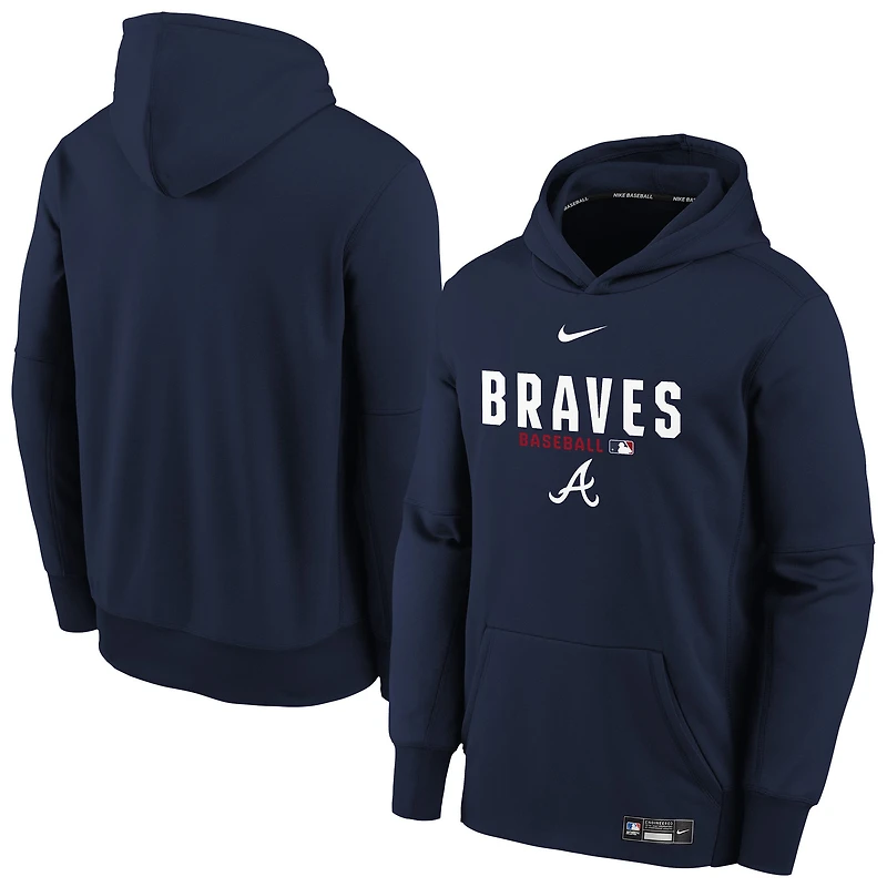 Youth Nike Navy Atlanta Braves Authentic Collection Therma-FIT Hoodie