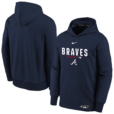 Youth Nike Navy Atlanta Braves Authentic Collection Therma-FIT Hoodie