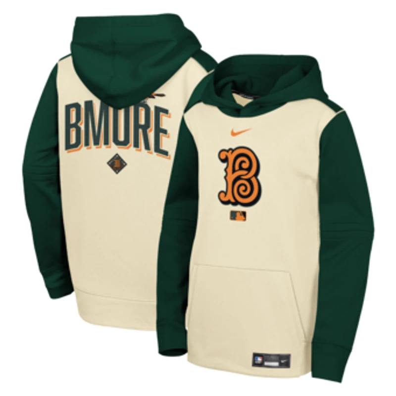 Youth Nike Cream/Green Baltimore Orioles 2026 City Connect Authentic Collection Therma-FIT Hoodie