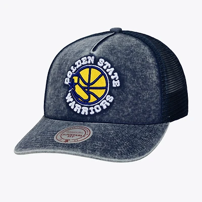 Men's Mitchell & Ness  Blue Golden State Warriors Gameday Snow Wash Adjustable Trucker Hat