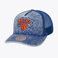 Men's Mitchell & Ness  Blue New York Knicks Gameday Snow Wash Adjustable Trucker Hat