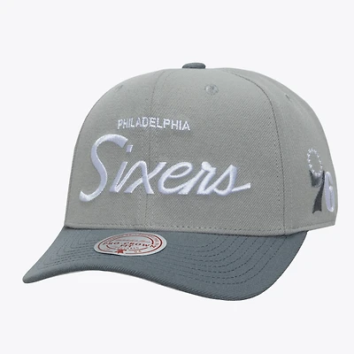 Men's Mitchell & Ness Gray Philadelphia 76ers Thunderstorm Head Coach Pro Crown Snapback Hat