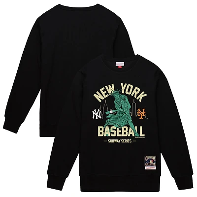 Men's Mitchell & Ness Black New York Yankees vs. New York Mets Subway Series Swinging Liberty Pullover Sweatshirt