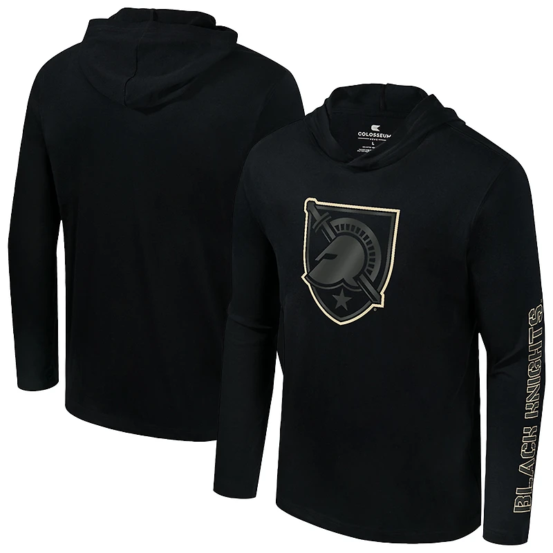 Men's Colosseum  Black Army Knights Color Pop Active Blend Hooded Long Sleeve T-Shirt