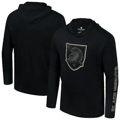 Men's Colosseum  Black Army Knights Color Pop Active Blend Hooded Long Sleeve T-Shirt