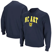 Men's Colosseum Navy North Carolina A&T Aggies Arch & Logo Tackle Twill Pullover Sweatshirt
