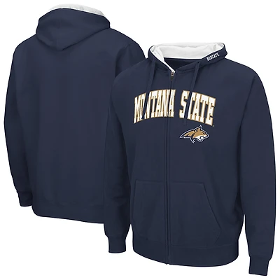Men's Colosseum  Navy Montana State Bobcats Arch & Logo 3.0 Full-Zip Hoodie