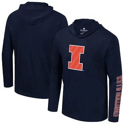 Men's Colosseum  Navy Illinois Fighting Illini Color Pop Active Blend 2-Hit Long-Sleeve Hooded T-Shirt