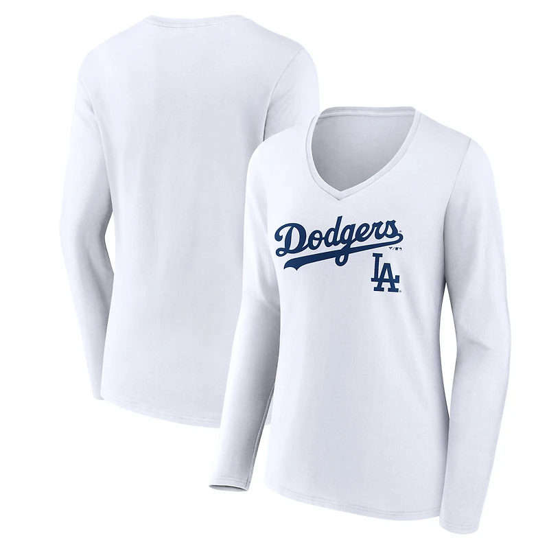 Women's Los Angeles Dodgers Team Lockup Long Sleeve V-Neck T-Shirt