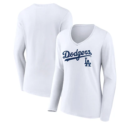 Women's Los Angeles Dodgers Team Lockup Long Sleeve V-Neck T-Shirt