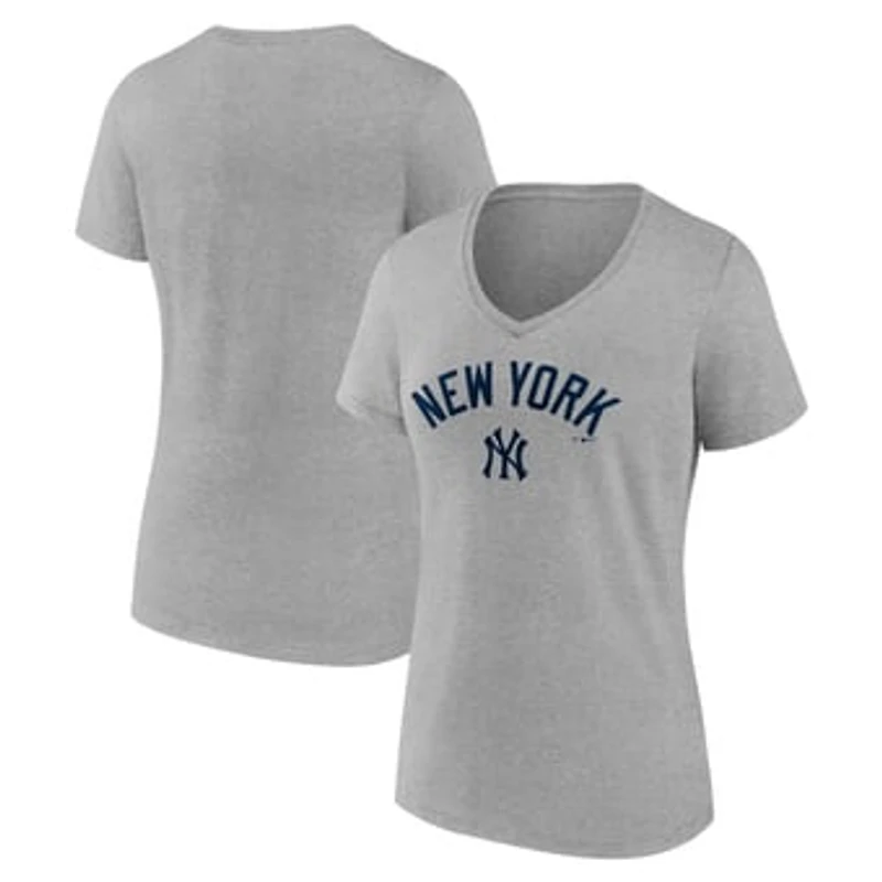 Women's Gray New York Yankees Team Lockup V-Neck T-Shirt