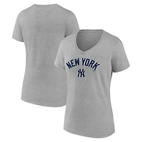 Women's Gray New York Yankees Team Lockup V-Neck T-Shirt