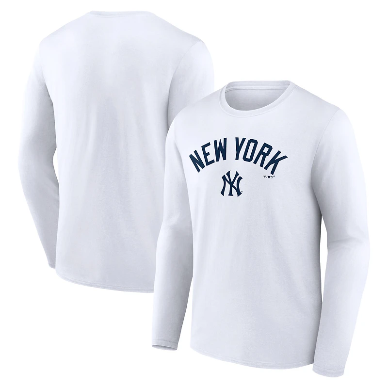 Men's White New York Yankees Team Lockup Long Sleeve T-Shirt