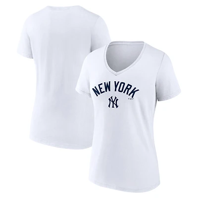 Women's White New York Yankees Team Lockup V-Neck T-Shirt