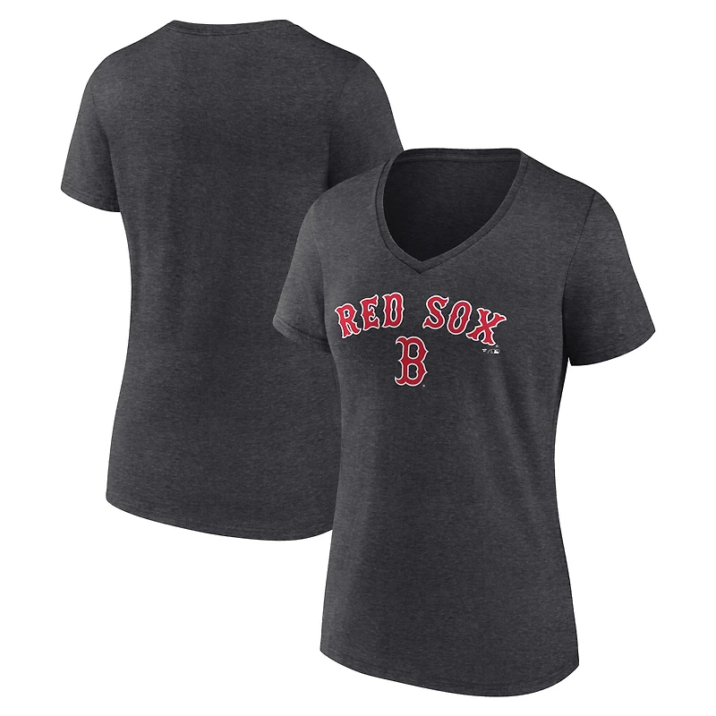 Women's Charcoal Boston Red Sox Team Lockup V-Neck T-Shirt