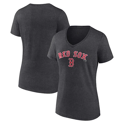 Women's Charcoal Boston Red Sox Team Lockup V-Neck T-Shirt