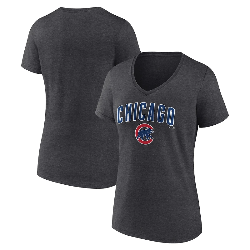 Women's Charcoal Chicago Cubs Team Lockup V-Neck T-Shirt