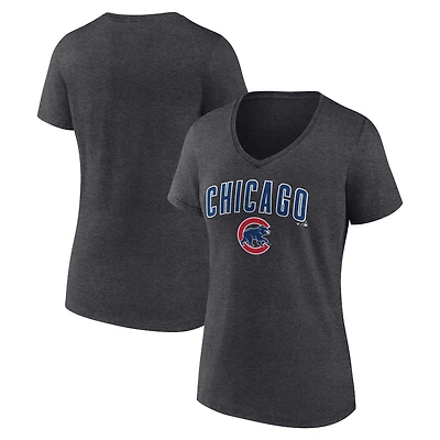 Women's Charcoal Chicago Cubs Team Lockup V-Neck T-Shirt