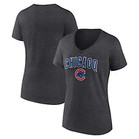 Women's Charcoal Chicago Cubs Team Lockup V-Neck T-Shirt