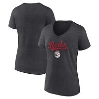 Women's Charcoal Cincinnati Reds Team Lockup V-Neck T-Shirt