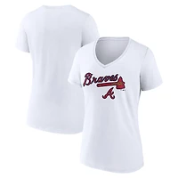 Women's White Atlanta Braves Team Lockup V-Neck T-Shirt