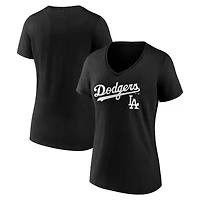 Women's Black Los Angeles Dodgers Team Lockup V-Neck T-Shirt