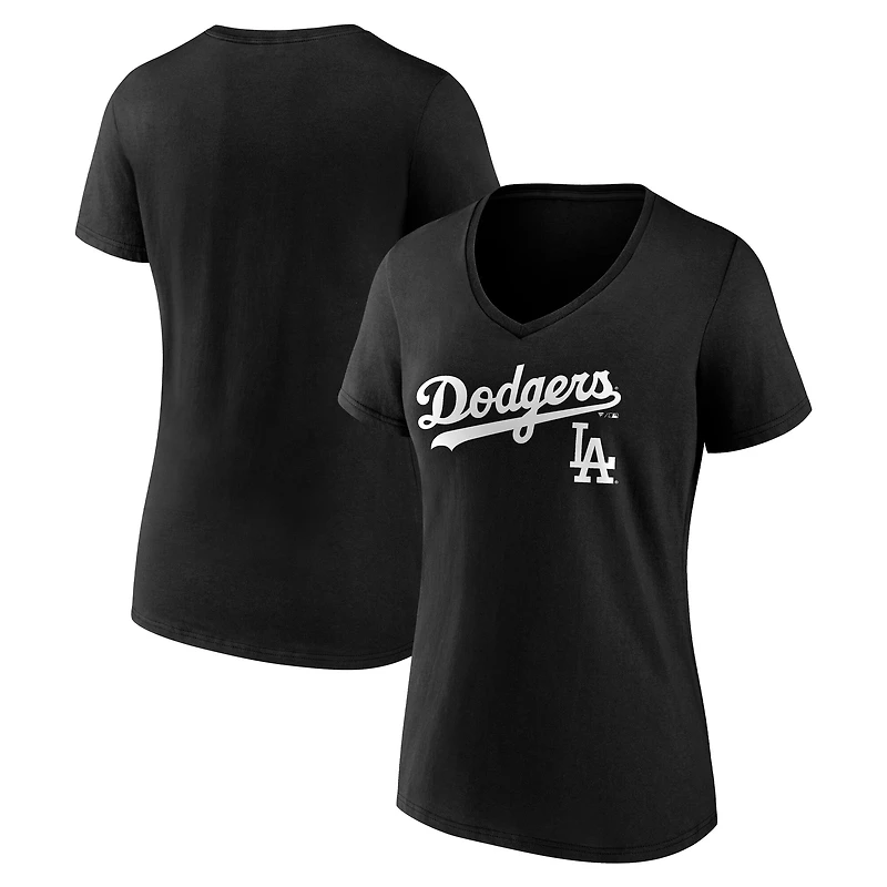 Women's Black Los Angeles Dodgers Team Lockup V-Neck T-Shirt