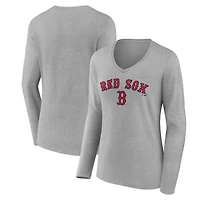 Women's Gray Boston Red Sox Team Lockup Long Sleeve V-Neck T-Shirt