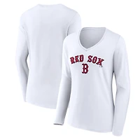 Women's White Boston Red Sox Team Lockup Long Sleeve V-Neck T-Shirt