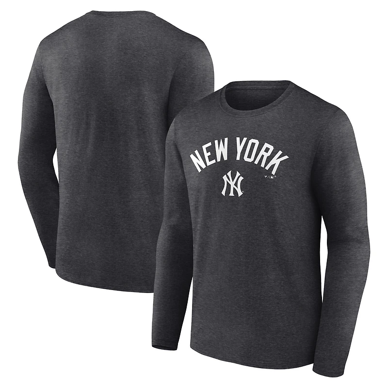 Men's Charcoal New York Yankees Team Lockup Long Sleeve T-Shirt