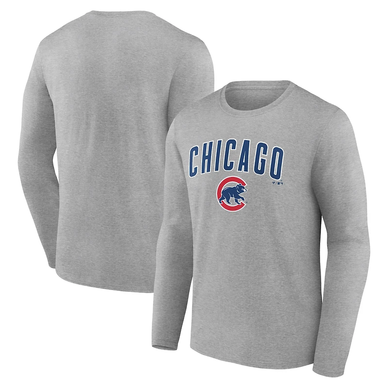 Men's Gray Chicago Cubs Team Lockup Long Sleeve T-Shirt
