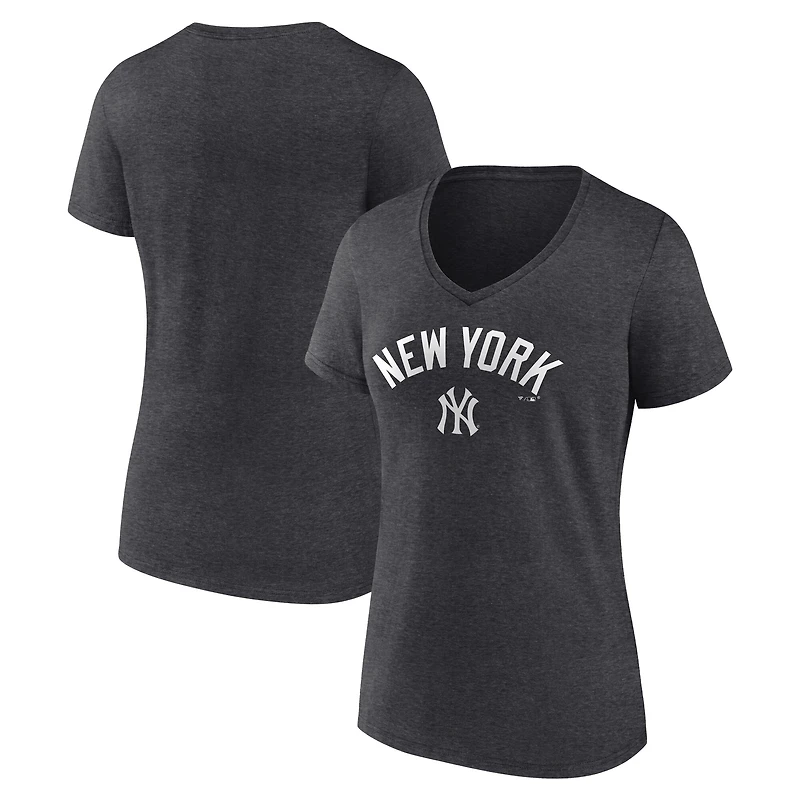 Women's Charcoal New York Yankees Team Lockup V-Neck T-Shirt