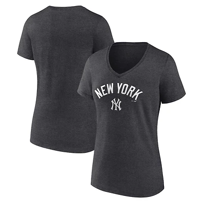Women's Charcoal New York Yankees Team Lockup V-Neck T-Shirt
