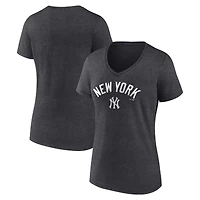 Women's Charcoal New York Yankees Team Lockup V-Neck T-Shirt