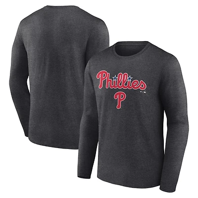 Men's Charcoal Philadelphia Phillies Team Lockup Long Sleeve T-Shirt